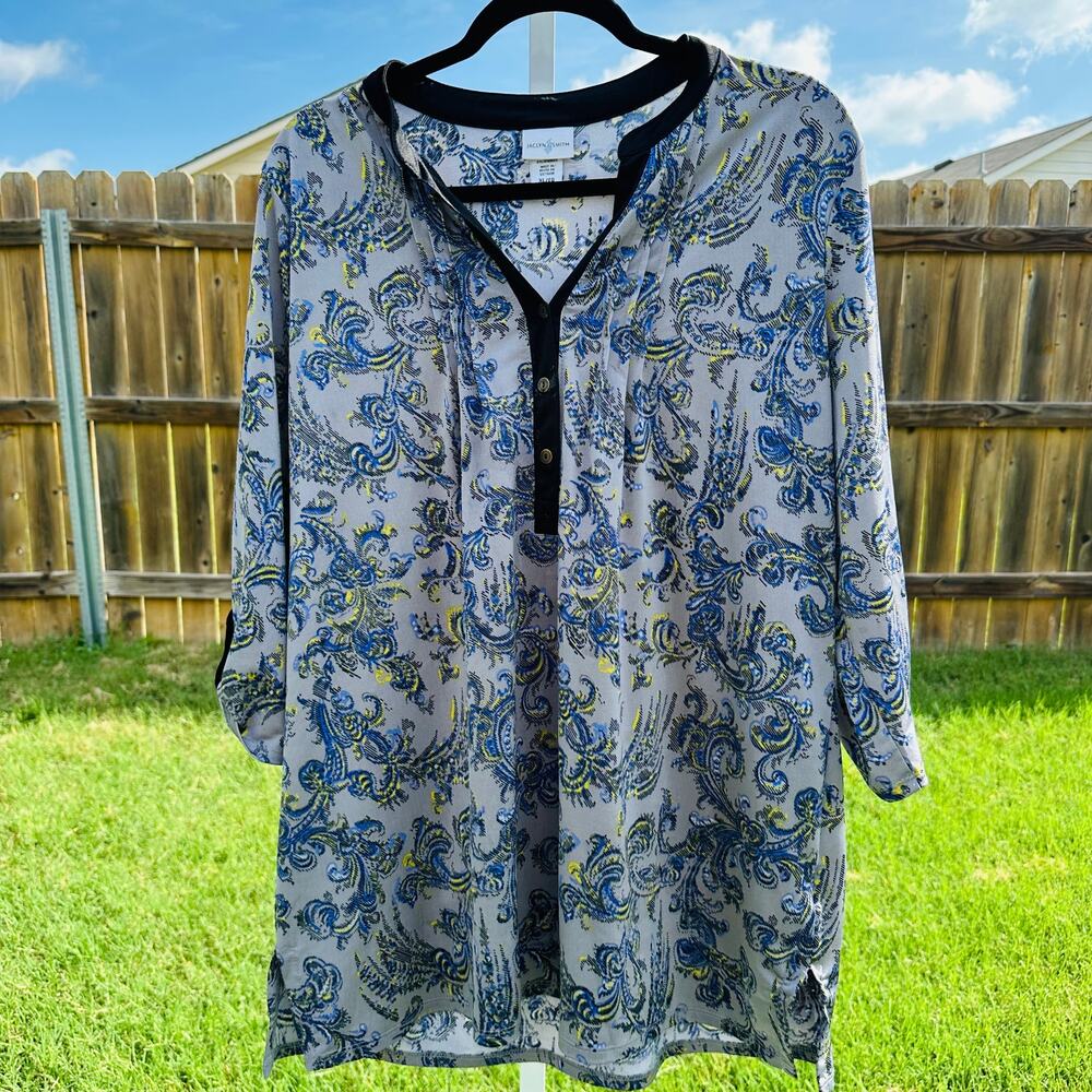 Jaclyn Smith Long Blue/Black Blouse Size XL
